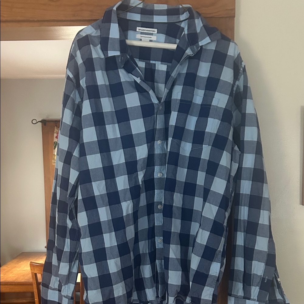 Amazon Essentials Navy and Light Blue Plaid Shirt